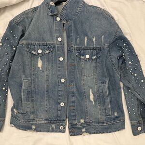 Oversized Jean jacket with pearls/beading